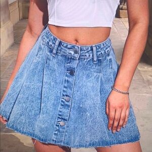 Light Blue Denim Button-Front Mini Skirt